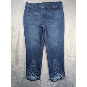 Chicos Perfect Stretch Girlfriend Slim Leg Ankle Women Size 36 Waist Embroidered